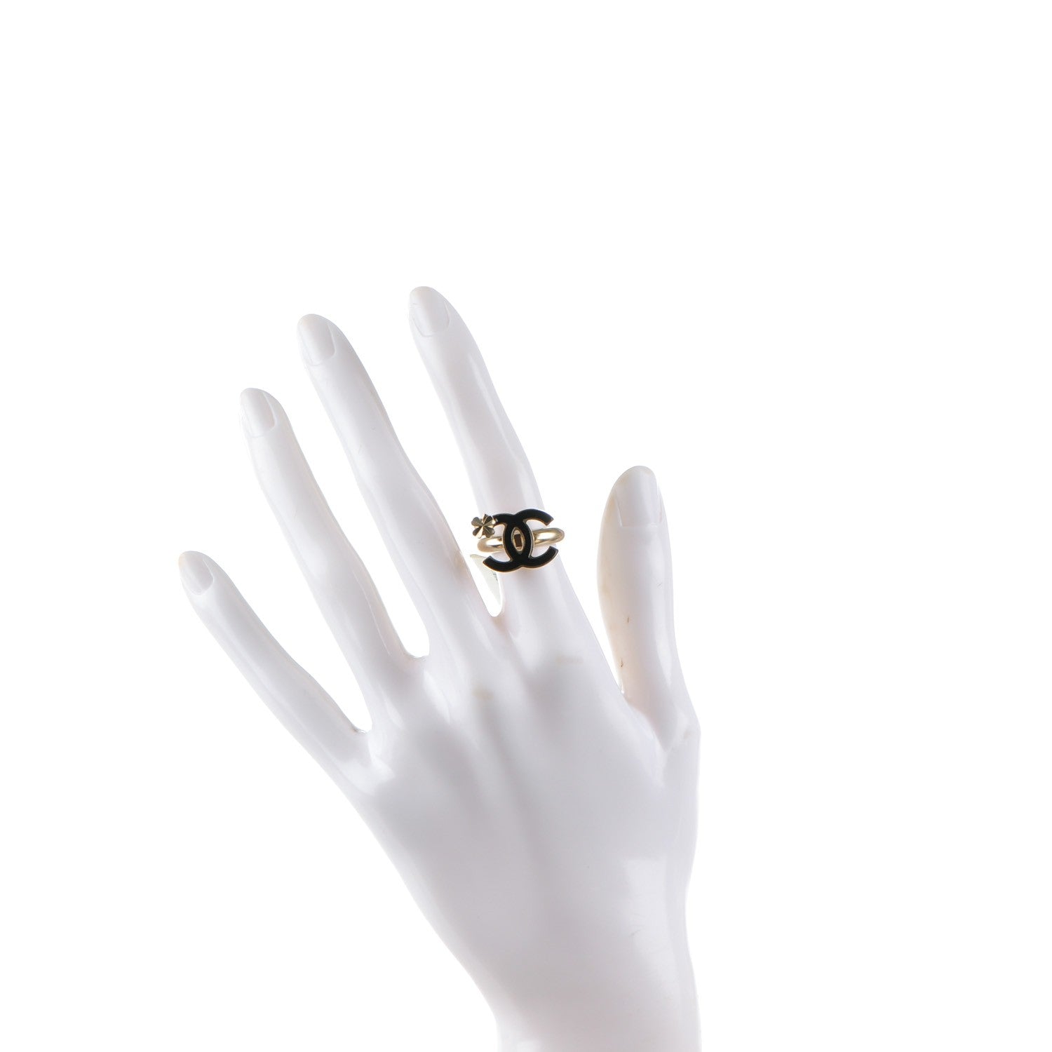 Chanel Enamel CC Clover Ring 50 5.25 Black Gold 2 of 4