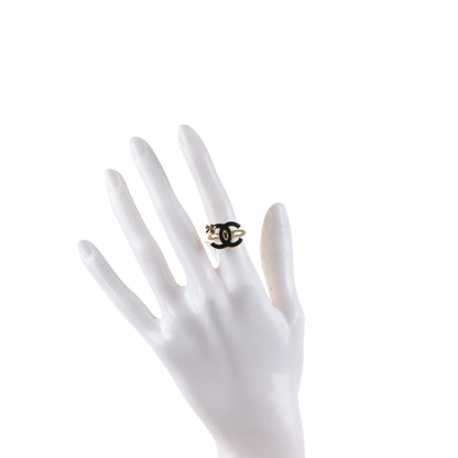 Chanel Enamel CC Clover Ring 50 5.25 Black Gold 2 of 4