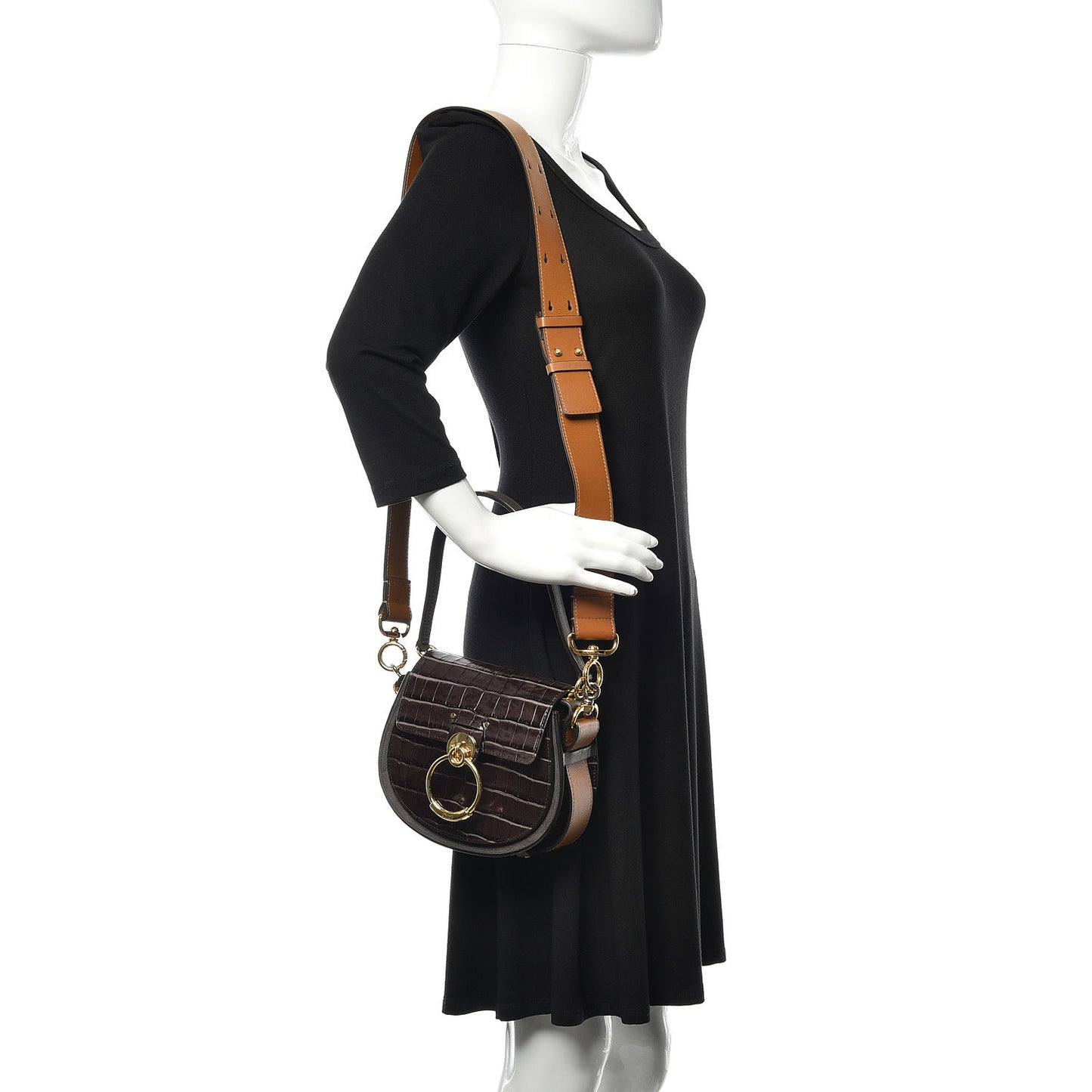Calfskin Crocodile Embossed Small Tess Bag Profound Brown