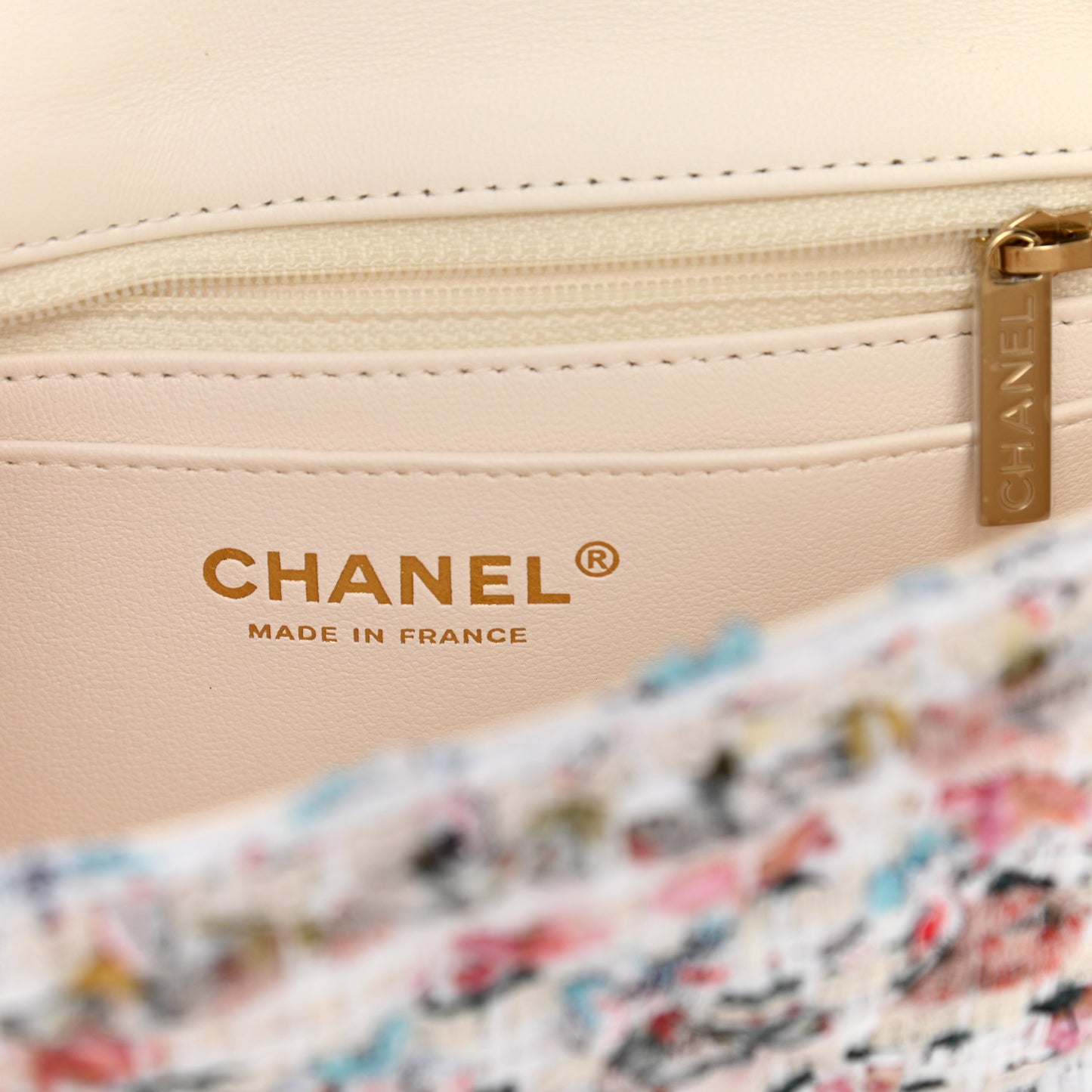 Tweed Quilted Mini Rectangular Flap White Pink Multicolor