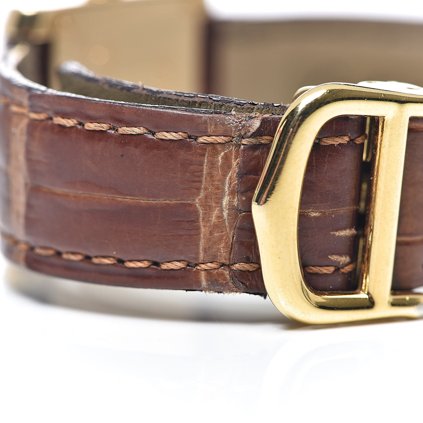 18K Yellow Gold Alligator 20mm Tank Francaise Quartz Watch Brown