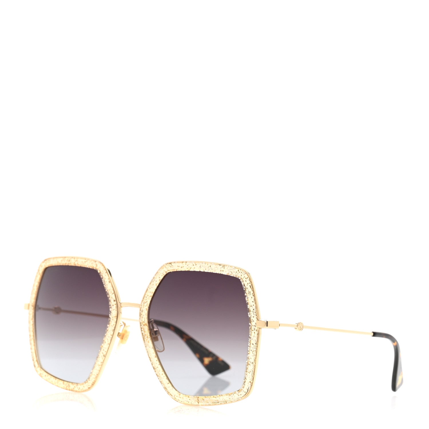 Gucci Glitter Acetate Oversize Square Frame Sunglasses GG0106S Gold 1 of 7