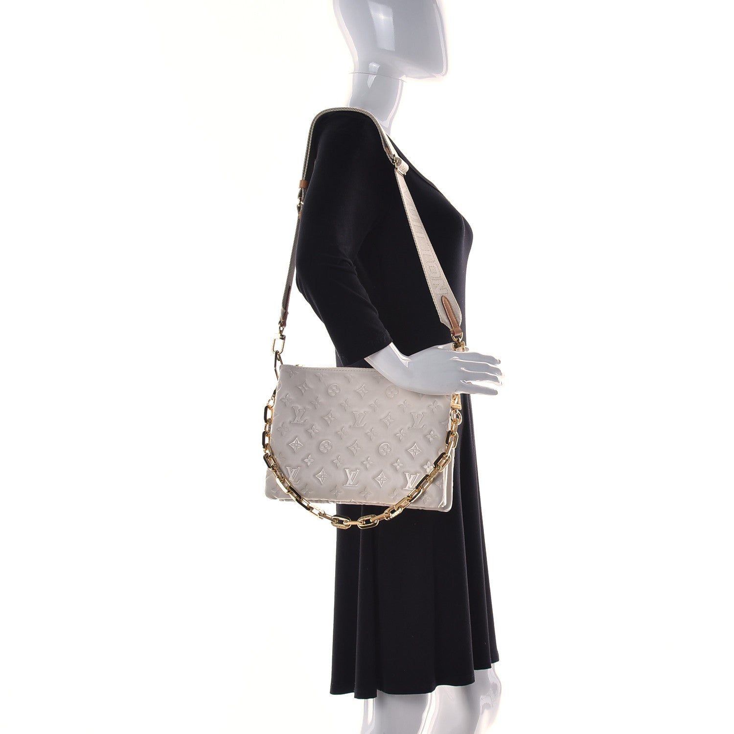Louis Vuitton Lambskin Embossed Monogram Coussin PM Beige Cream 2 of 10