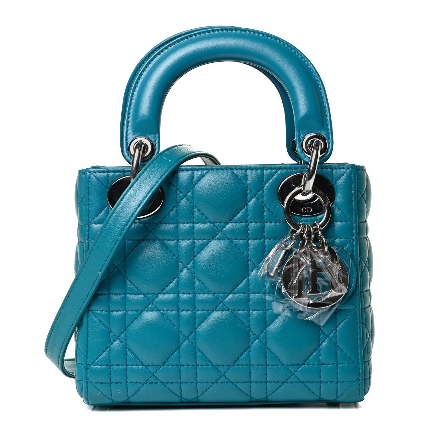 Lambskin Cannage Mini Lady Dior Turquoise