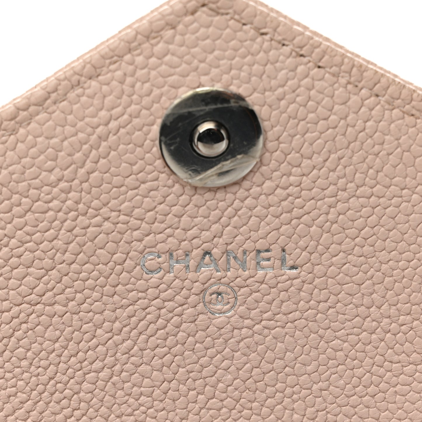 Caviar Chevron Quilted Statement Wallet On Chain WOC Light Beige