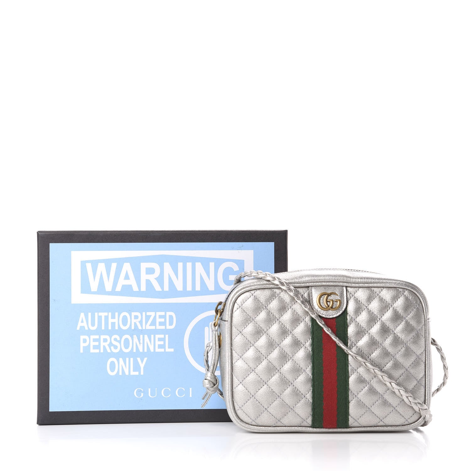 Gucci Laminated Nappa Web Trapuntata Mini GG Shoulder Bag Argento 11 of 11