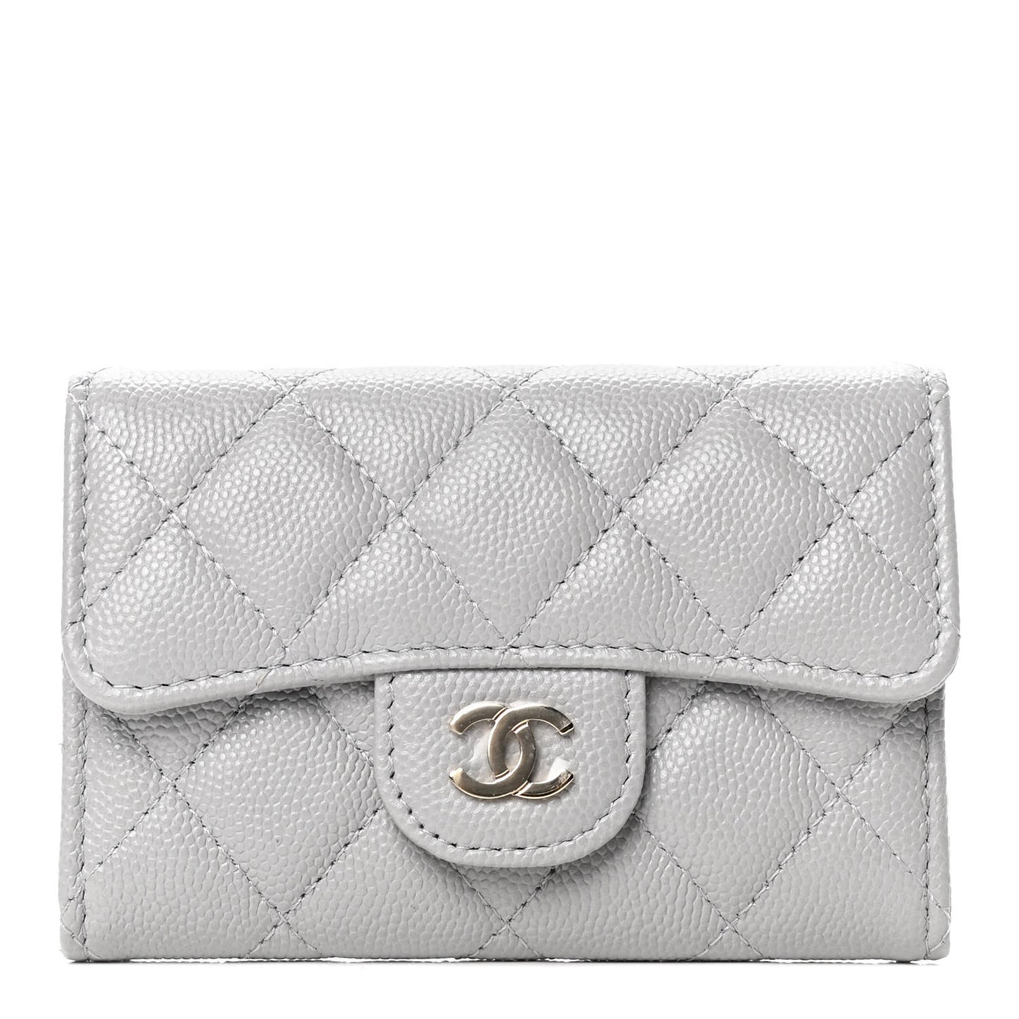 Caviar Quilted Flap Card Holder Wallet Grey
