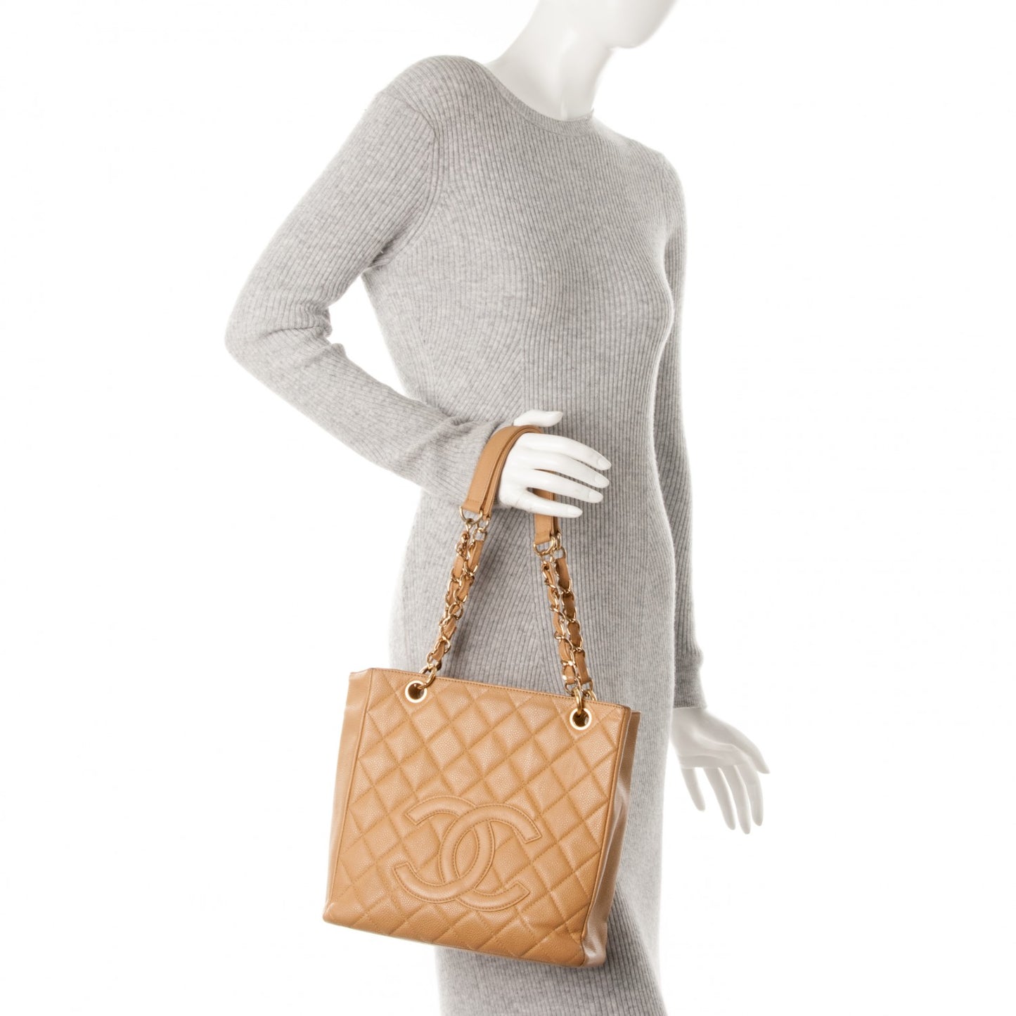 Caviar Quilted Petit Shopping Tote PST Beige Clair