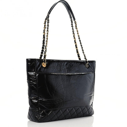 Chanel Shiny Aged Calfskin Quilted Large Shopping Bag Black 3 of 12