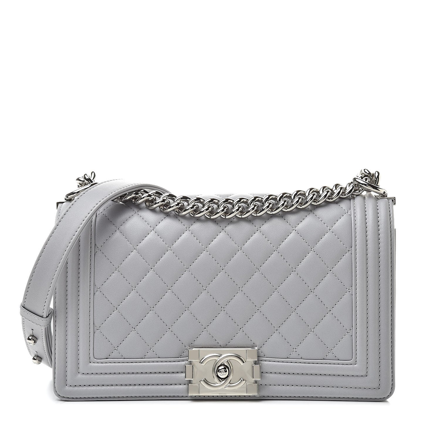 Lambskin Quilted Medium Boy Flap Grey