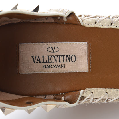 Valentino Garavani Grained Calfskin Rockstud Ankle Strap Espadrille Wedge Sandals 38 Light Ivory 9 of 9