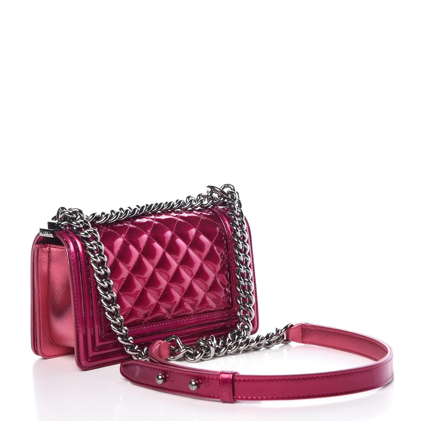 Metallic Patent Calfskin Quilted Small Boy Flap Pink
