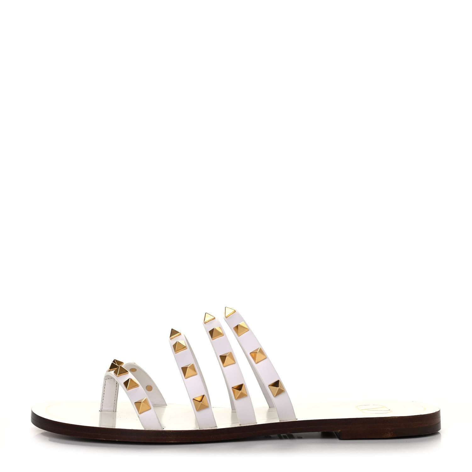 Valentino Garavani Calfskin Rockstud Flair Caged Flat Slide Sandals 39 White 1 of 4