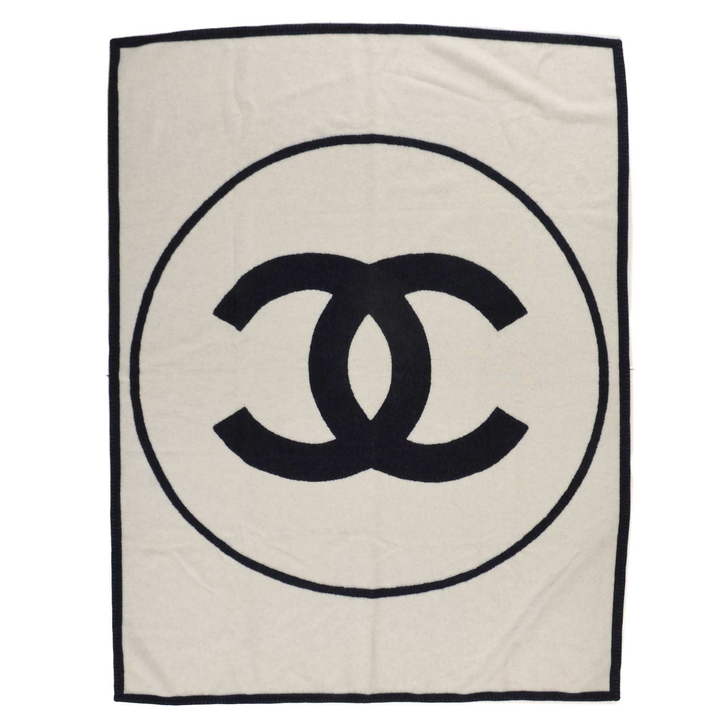 Chanel Merino Wool Cashmere CC Throw Blanket Black Beige 1 of 4