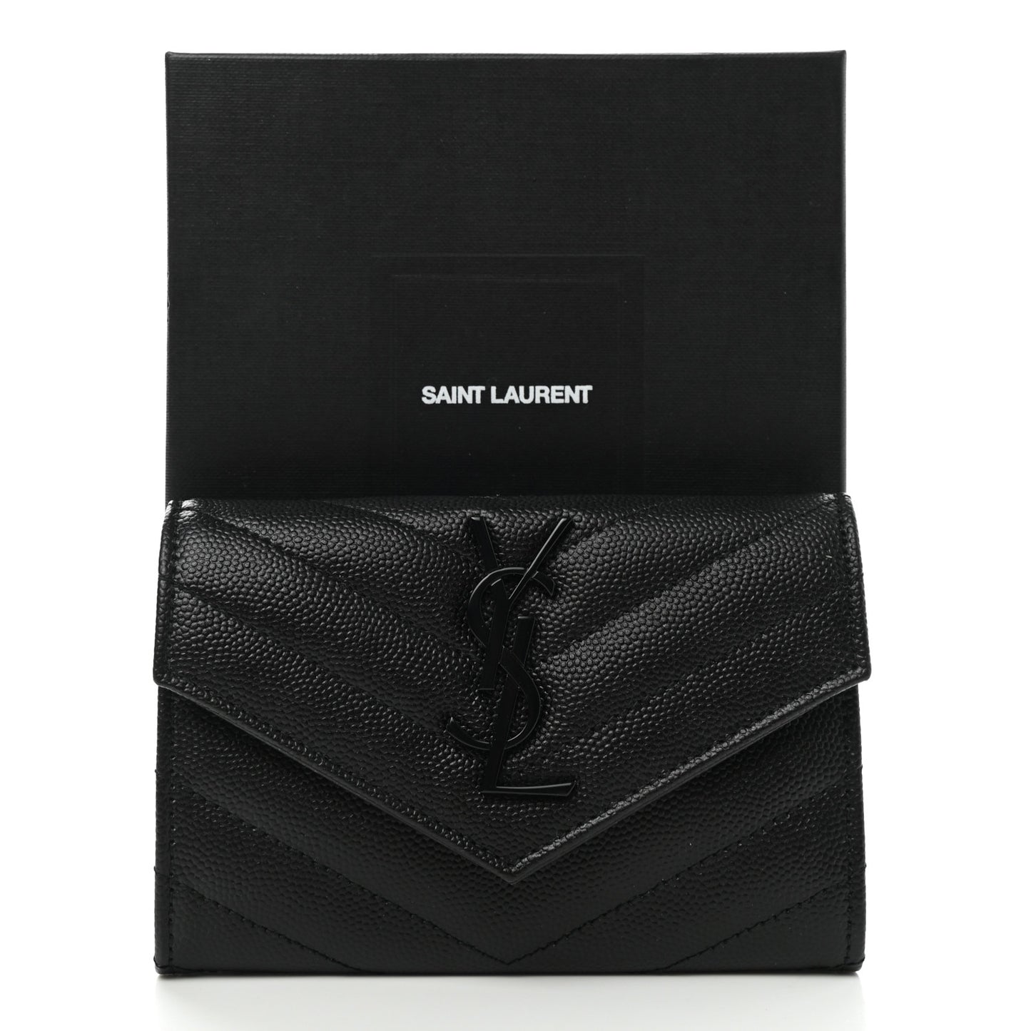 Grain De Poudre Matelasse Chevron Small Monochrome Monogram Envelope Wallet Black