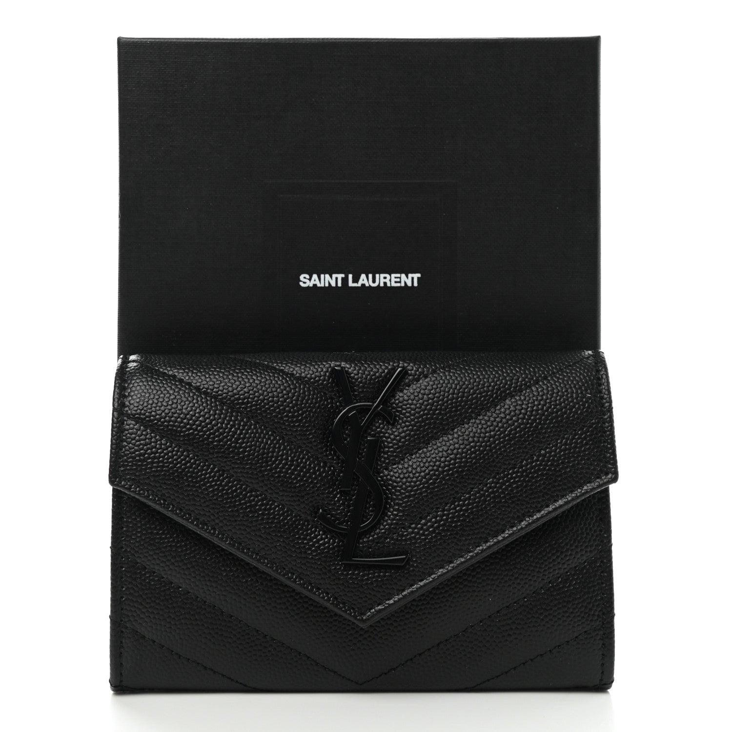 Saint Laurent Grain De Poudre Matelasse Chevron Small Monochrome Monogram Envelope Wallet Black 8 of 8
