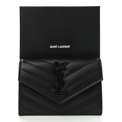 Saint Laurent Grain De Poudre Matelasse Chevron Small Monochrome Monogram Envelope Wallet Black 8 of 8