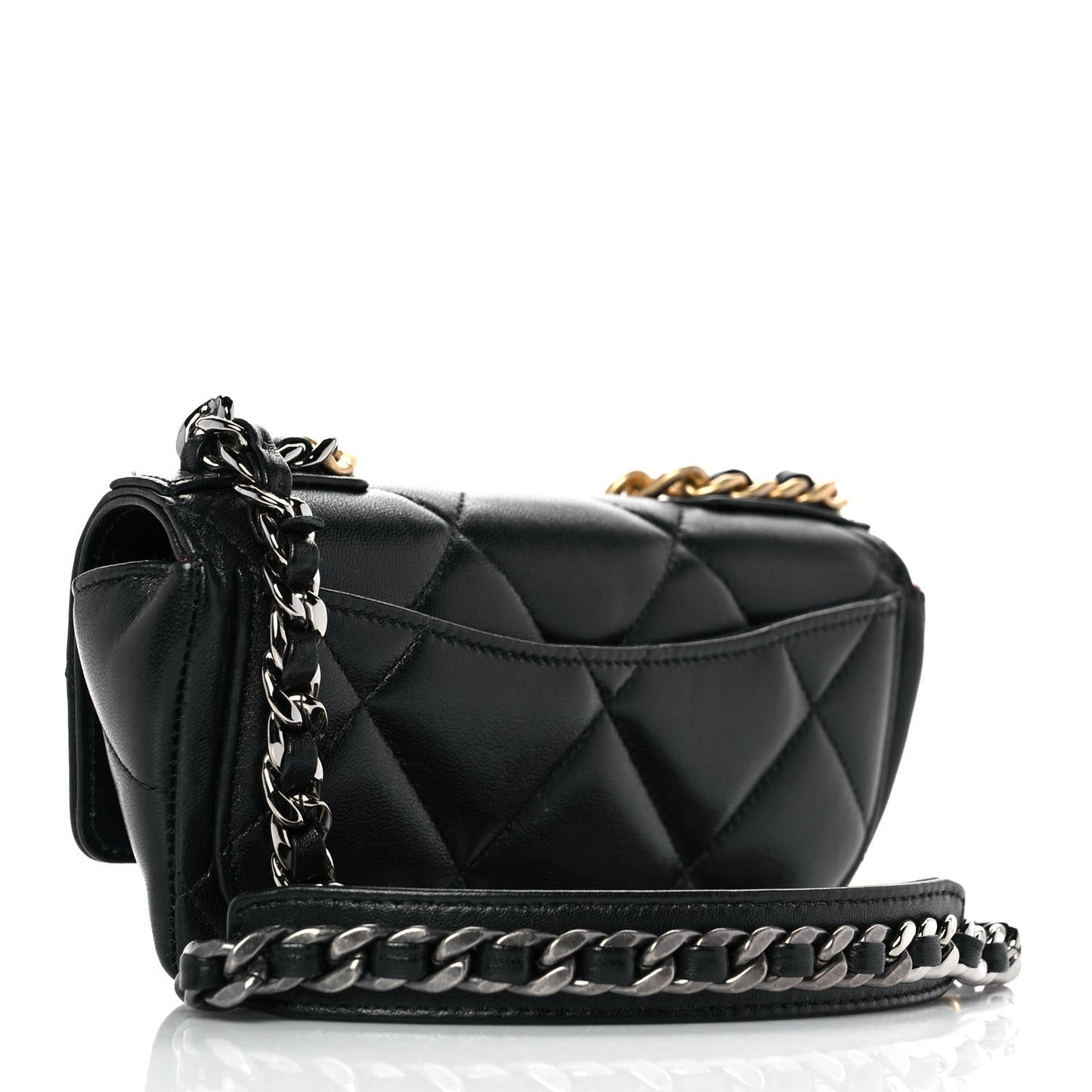 Goatskin Quilted Chanel 19 Glasses Case With Chain Black