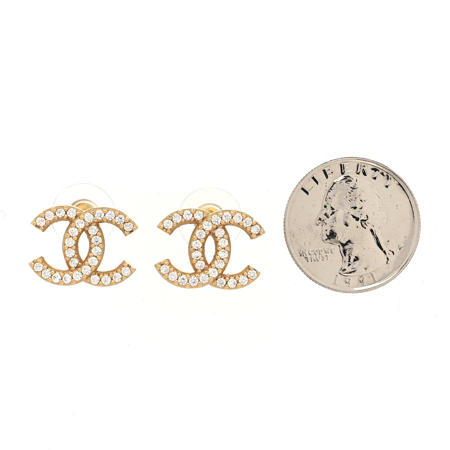 Chanel Crystal CC Earrings Light Gold 2 of 4