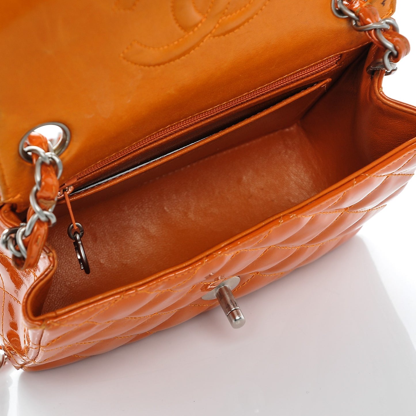 Patent Quilted Mini Square Flap Dark Orange