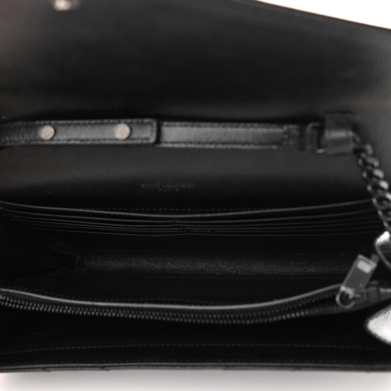 Saint Laurent Grain De Poudre Matelasse Chevron Monogram Chain Wallet Black 5 of 10