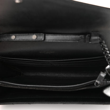 Saint Laurent Grain De Poudre Matelasse Chevron Monogram Chain Wallet Black 5 of 10