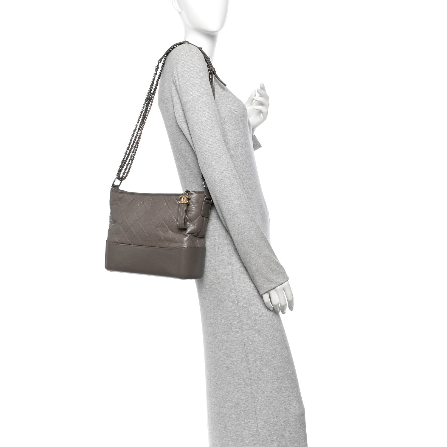 Chanel Aged Calfskin Quilted Medium Gabrielle Hobo Grey 2 of 10