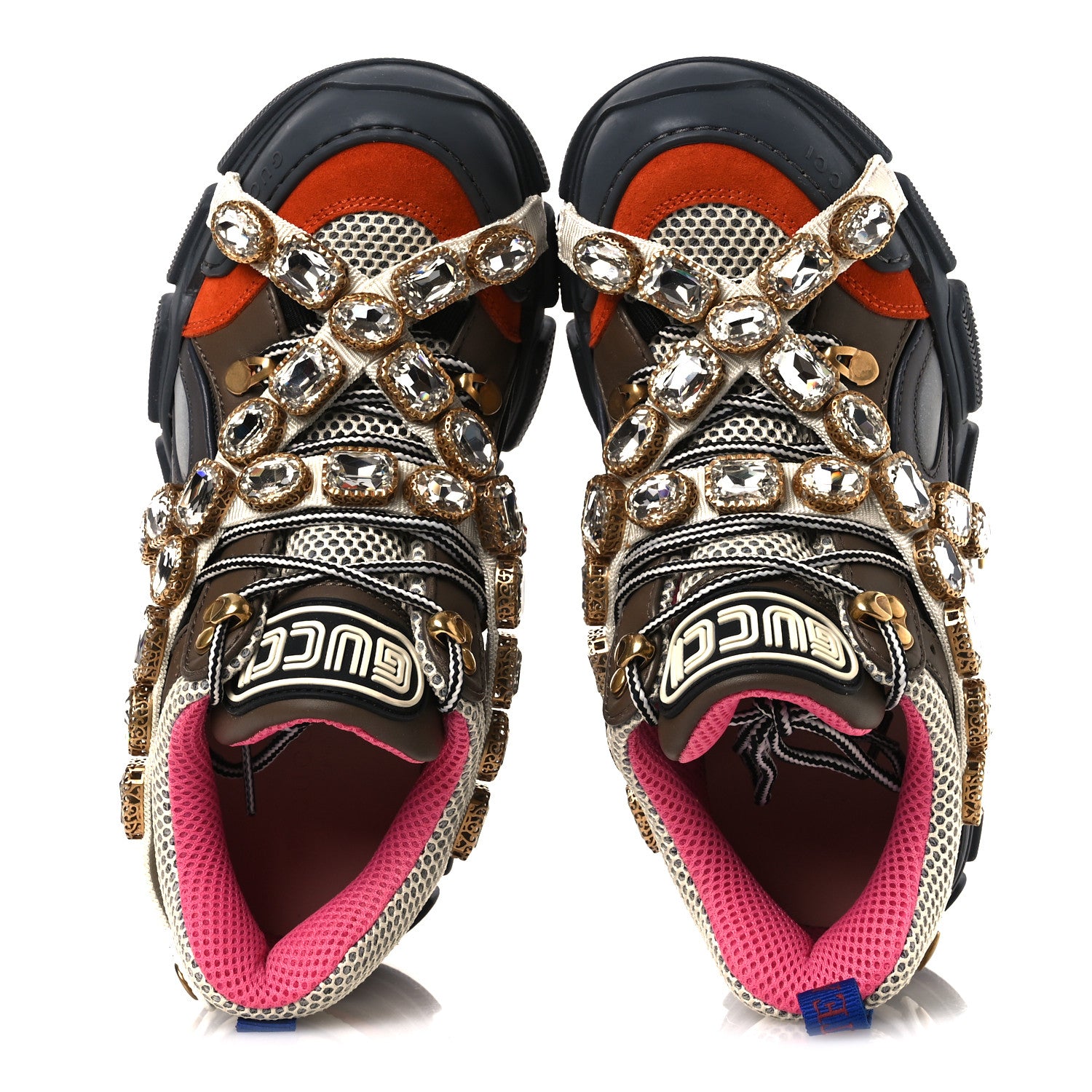 Gucci X SEGA Mesh Canvas Calfskin Removable Crystals Womens Flashtrek Sneakers 37 White Box Pink Ardesia Loess 2 of 11