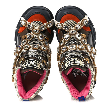 Gucci X SEGA Mesh Canvas Calfskin Removable Crystals Womens Flashtrek Sneakers 37 White Box Pink Ardesia Loess 2 of 11