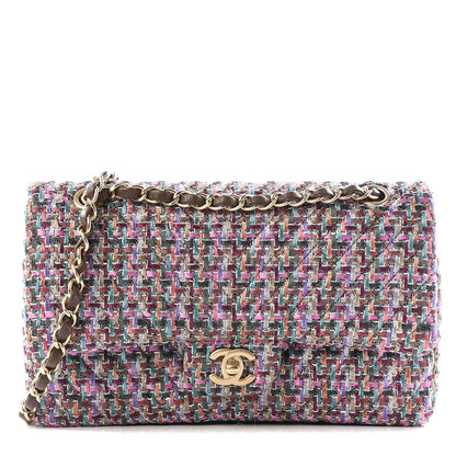 Chanel Tweed Quilted Medium Double Flap Burgundy Lilac Multicolor 1 of 11