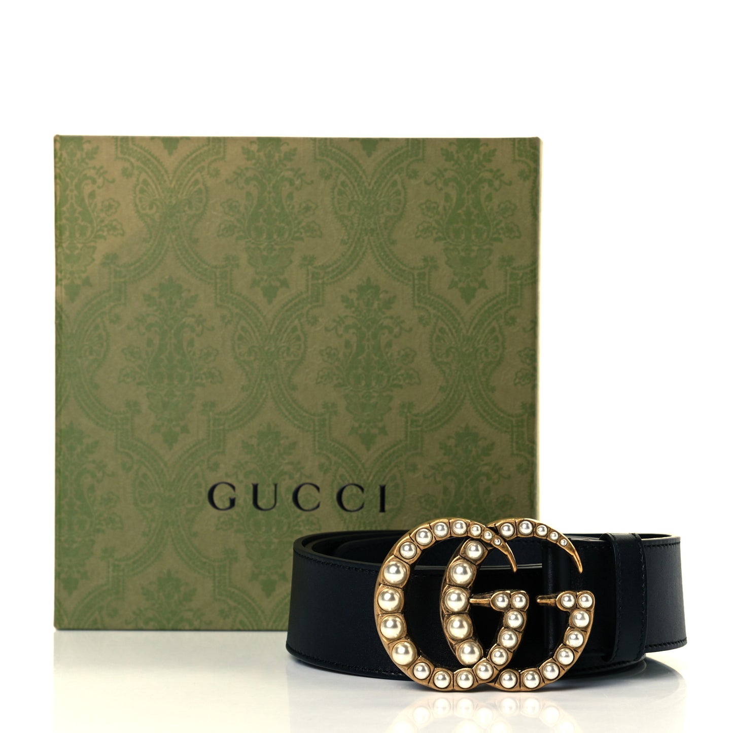 Moon Calfskin Pearl Double G 40mm Belt 90 36 Black Cream