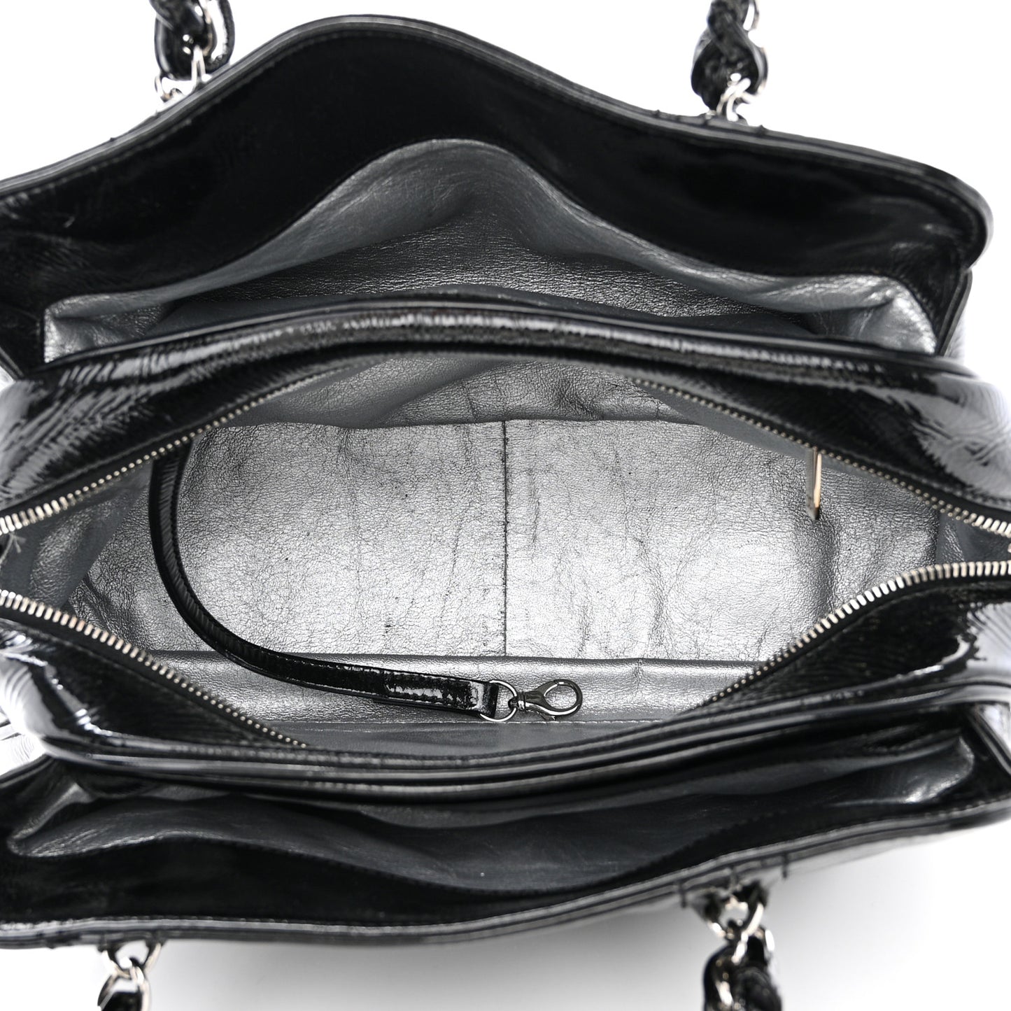 Patent Calfskin Small Luxe Ligne Tote Black