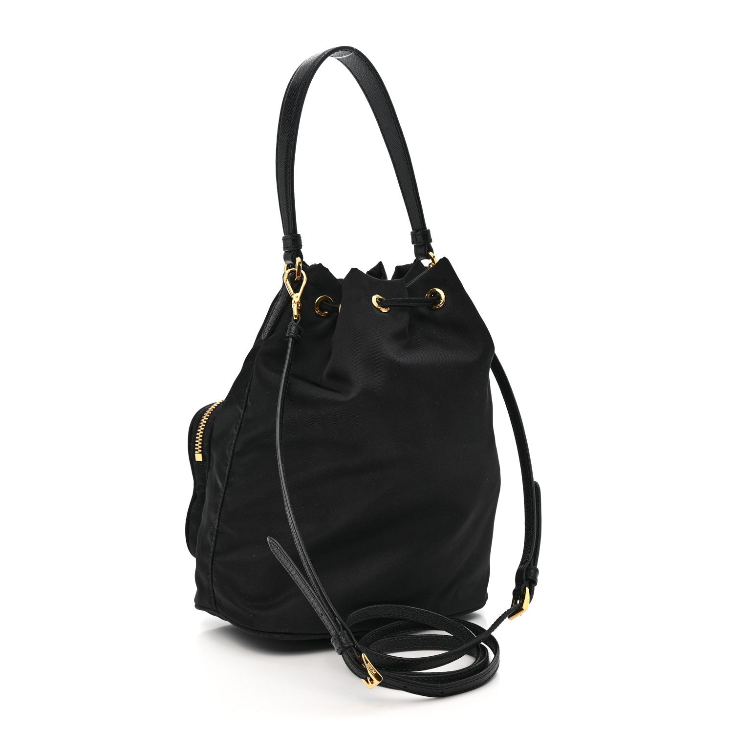 Prada Saffiano Tessuto Nylon Mini Bucket Crossbody Bag Black 3 of 9