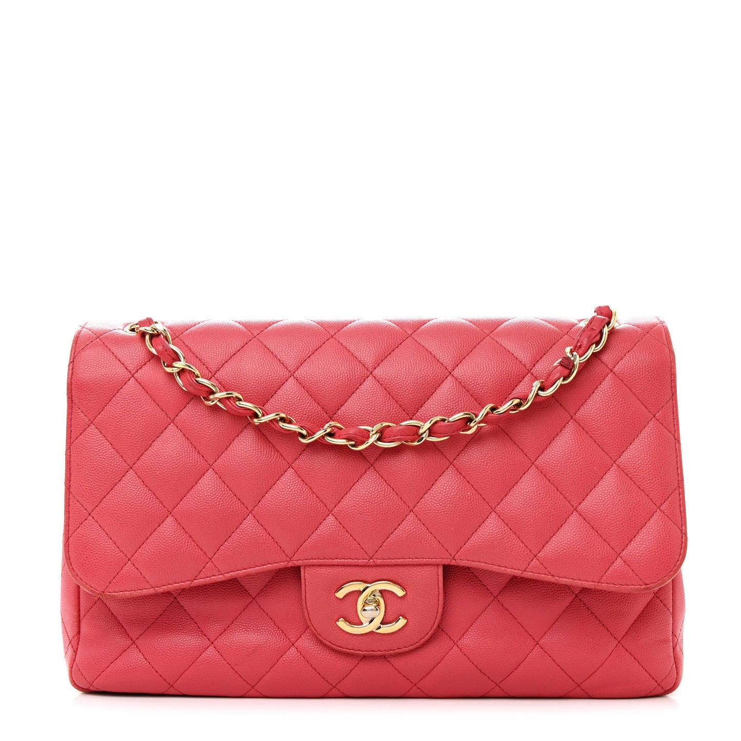 Caviar Quilted Jumbo Double Flap Dark Pink