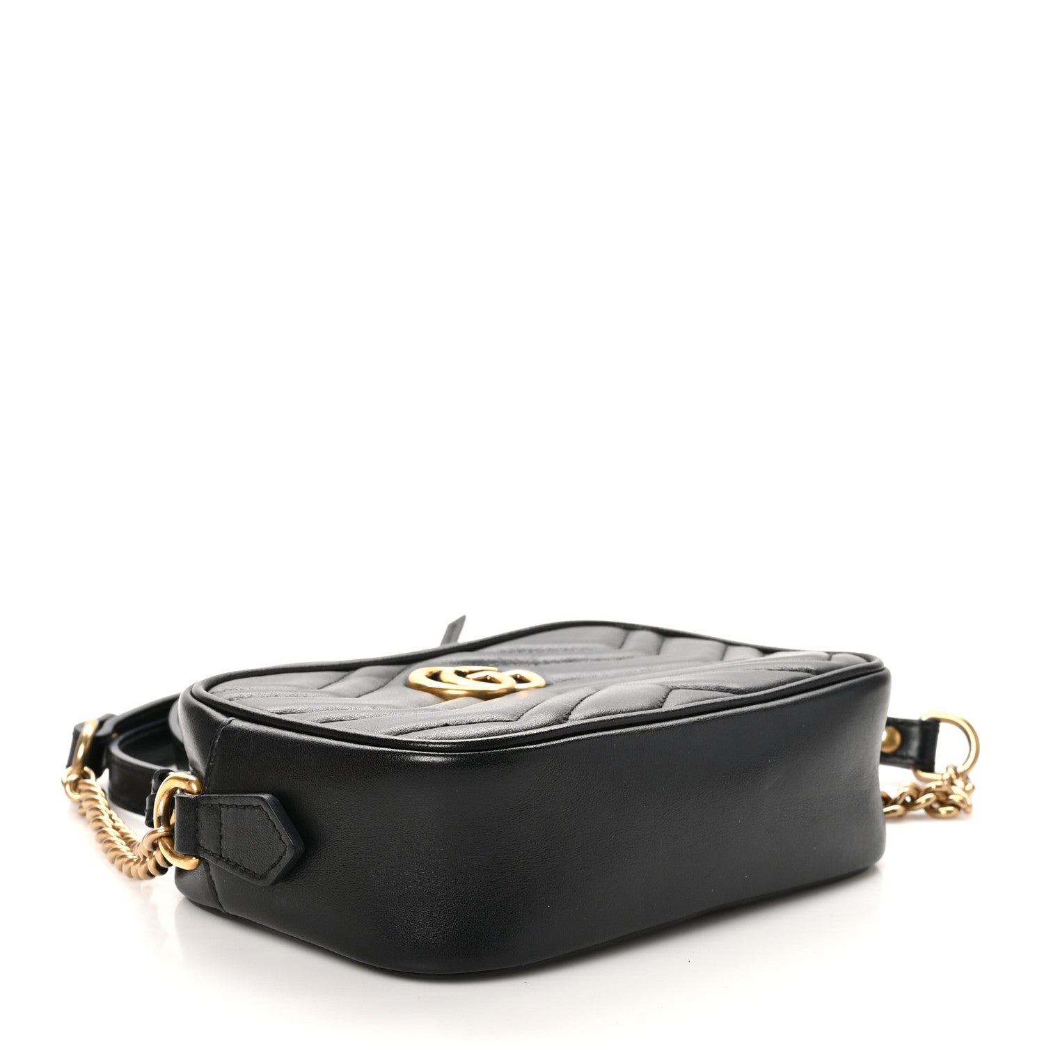 Gucci Calfskin Matelasse Mini GG Marmont Chain Shoulder Bag Black 4 of 11