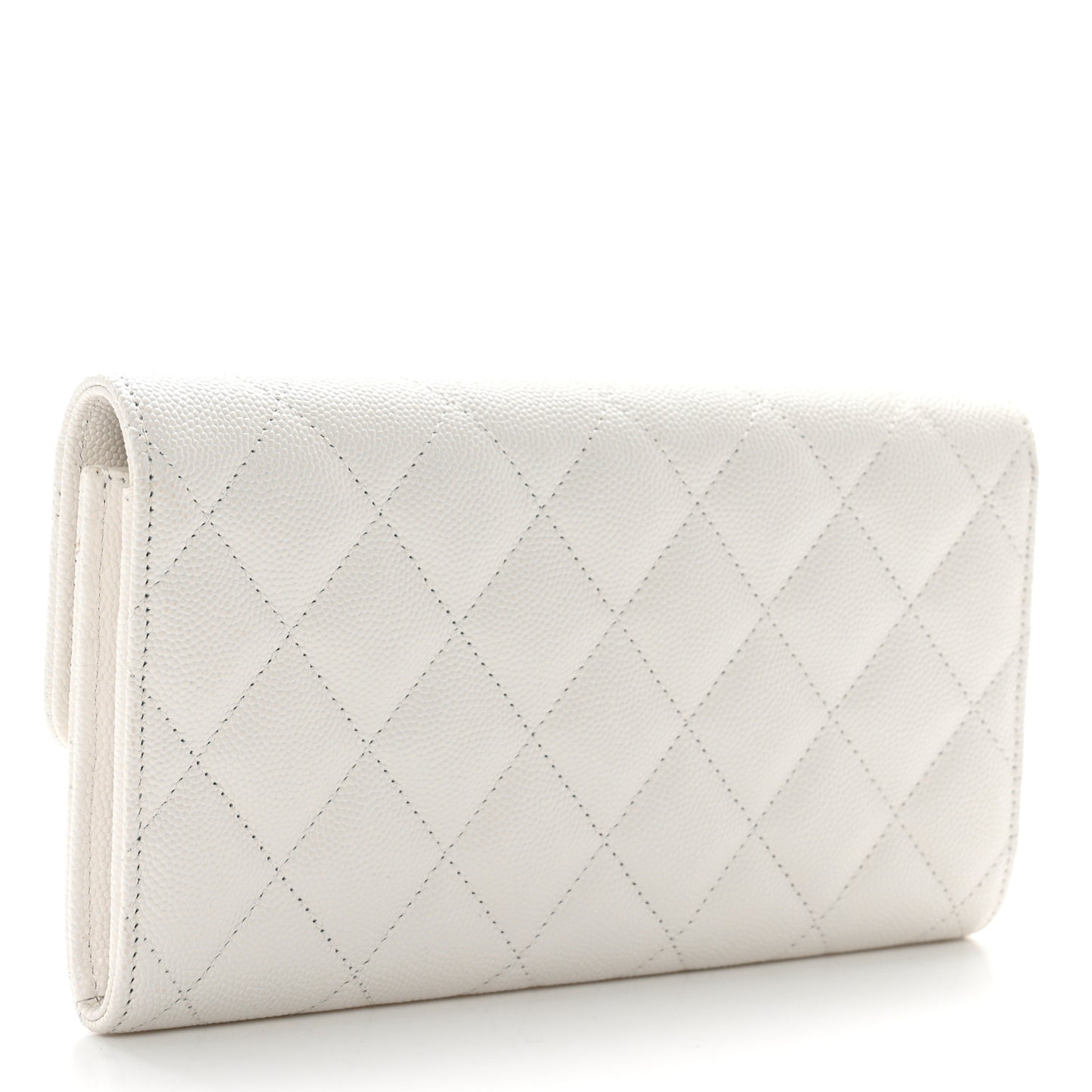 Caviar Quilted Striated CC Large Gusset Flap Wallet White