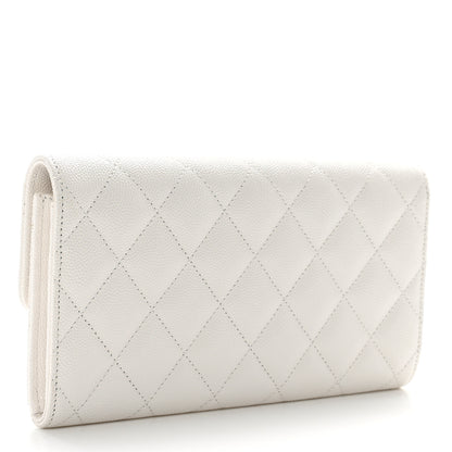Chanel Caviar Quilted Striated CC Large Gusset Flap Wallet White 3 of 10