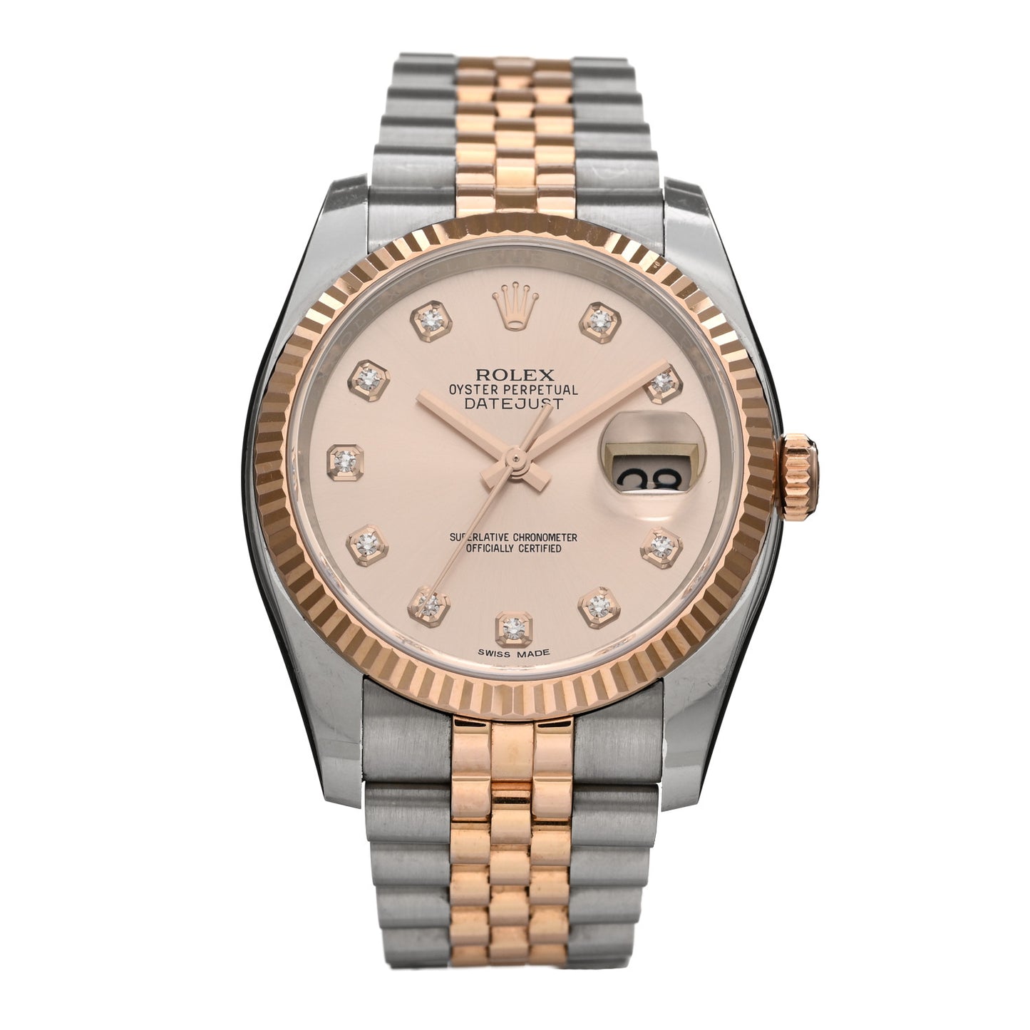 Stainless Steel 18K Everose Gold Diamond 36mm Oyster Perpetual Datejust Watch Silver 116231