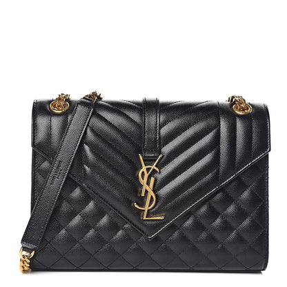 Saint Laurent Grain De Poudre Textured Mixed Matelasse Triquilt Medium Monogram Satchel Black 1 of 11