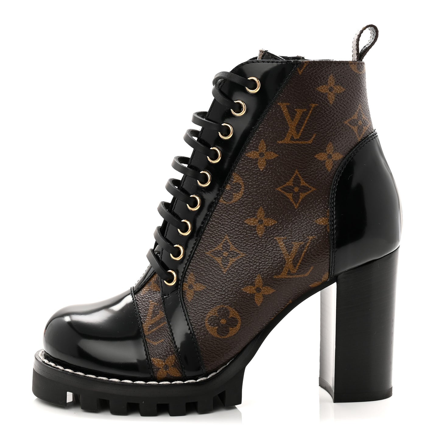 Patent Calfskin Monogram Star Trail Ankle Boots 37 Black