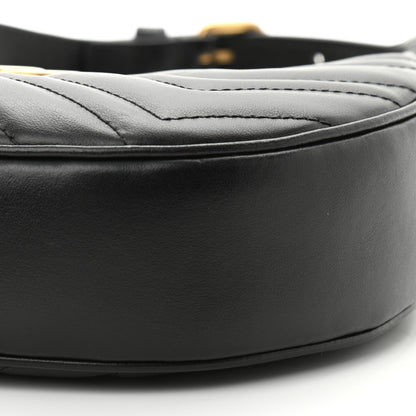 Gucci Calfskin Matelasse Chevron Mini GG Marmont Half Moon Hobo Black 10 of 11