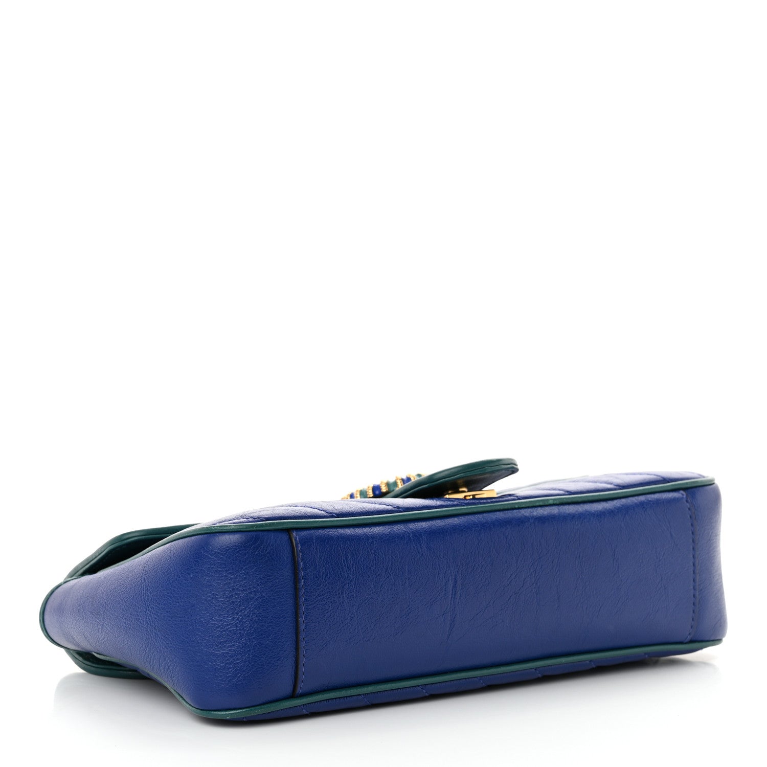 Gucci Azalea Calfskin Enamel Matelasse Diagonal Small Torchon GG Marmont Shoulder Bag Imperial Blue Pavone 4 of 11