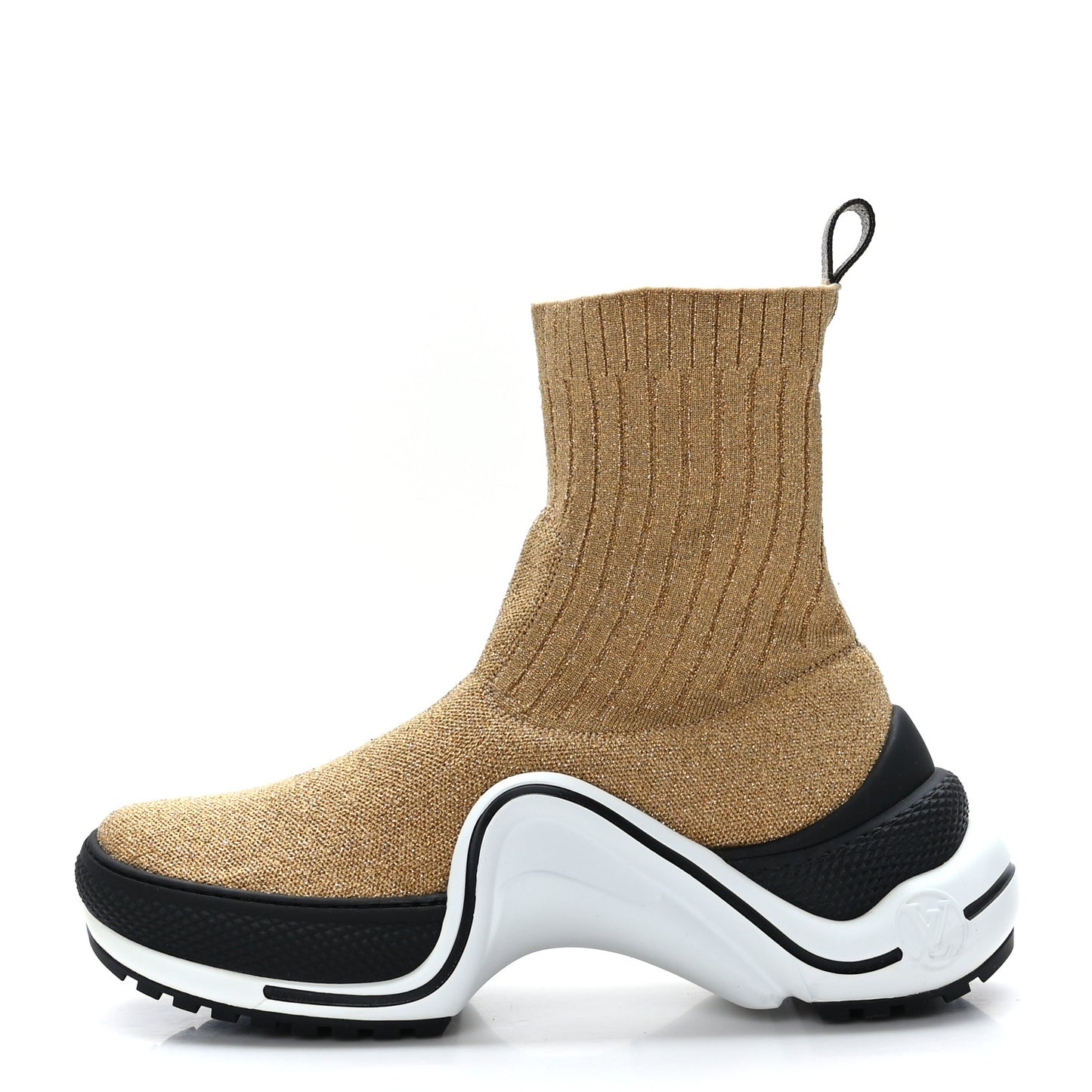 Glitter Stretch Textile Monogram LV Archlight Sneaker Boots 37.5 Gold Black
