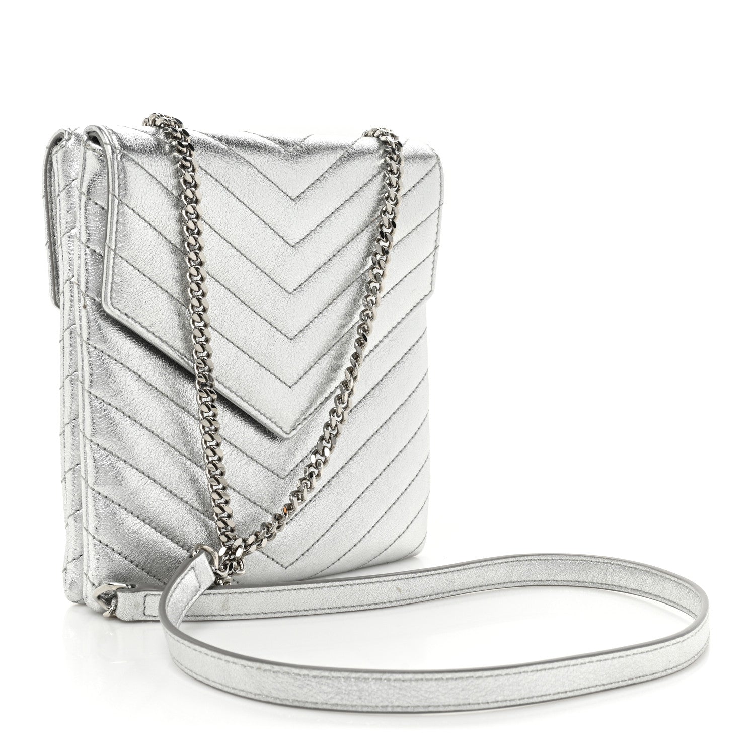 Saint Laurent Metallic Lambskin Quilted Double Flap Bag Silver 3 of 12