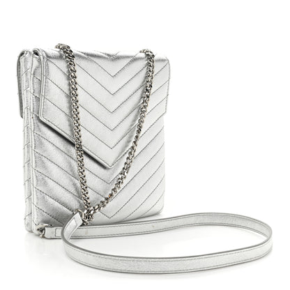 Saint Laurent Metallic Lambskin Quilted Double Flap Bag Silver 3 of 12
