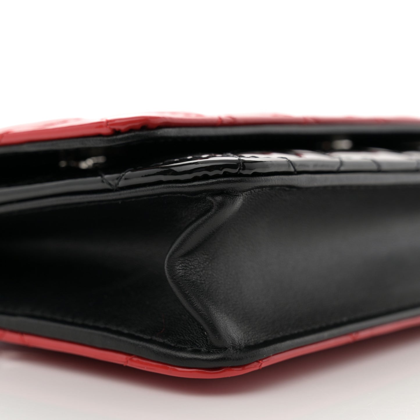 Patent Quilted Bi-Color Wallet On Chain WOC Red Black