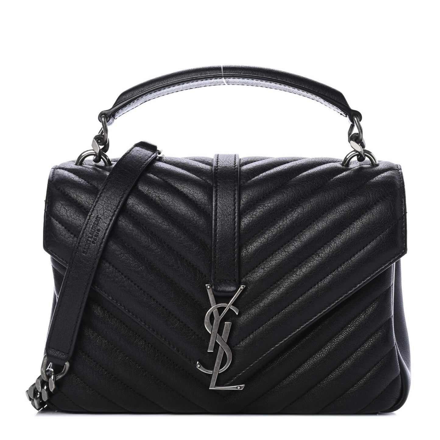 Sheepskin Matelasse Chevron Monogram Medium College Bag Black