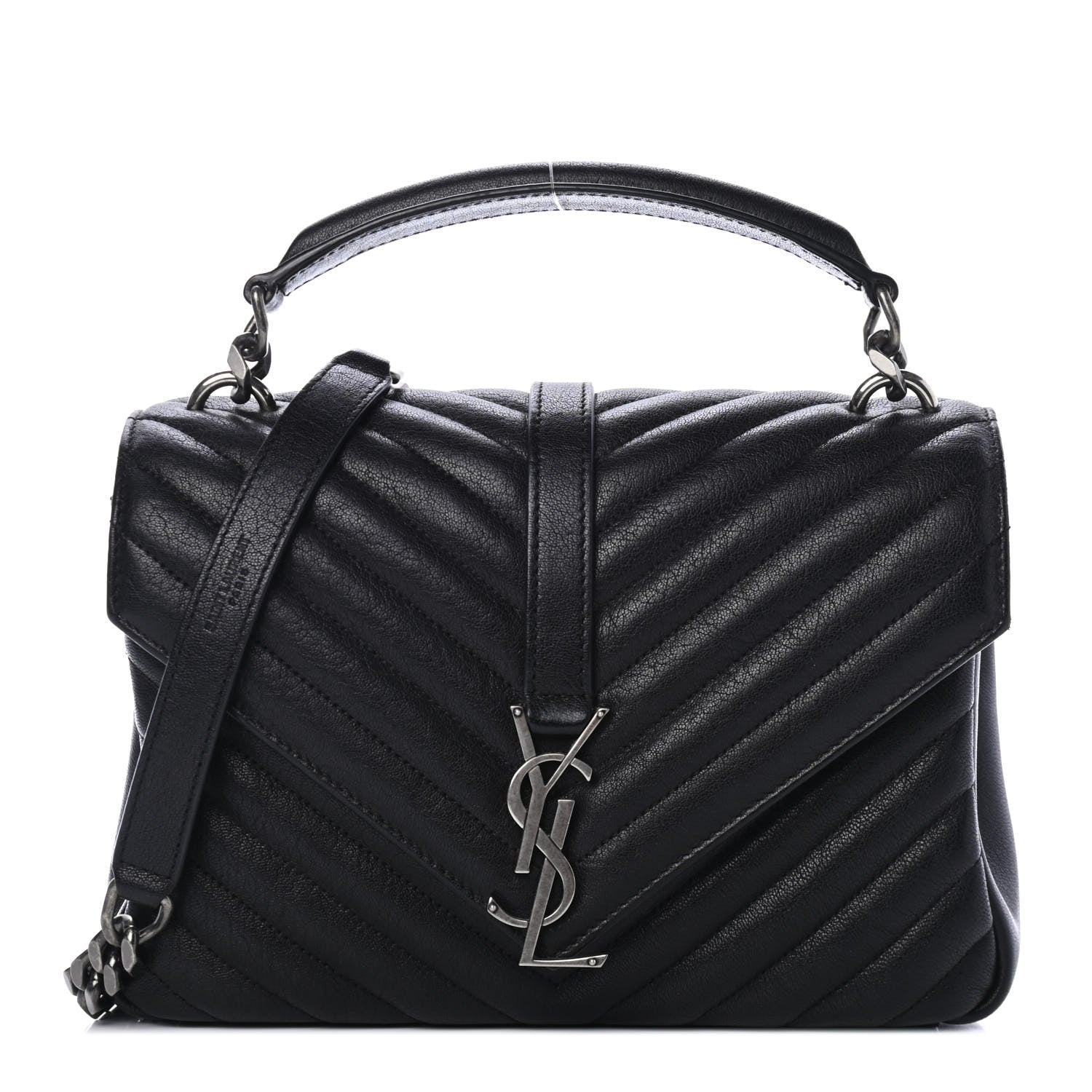 Saint Laurent Sheepskin Matelasse Chevron Monogram Medium College Bag Black 1 of 4