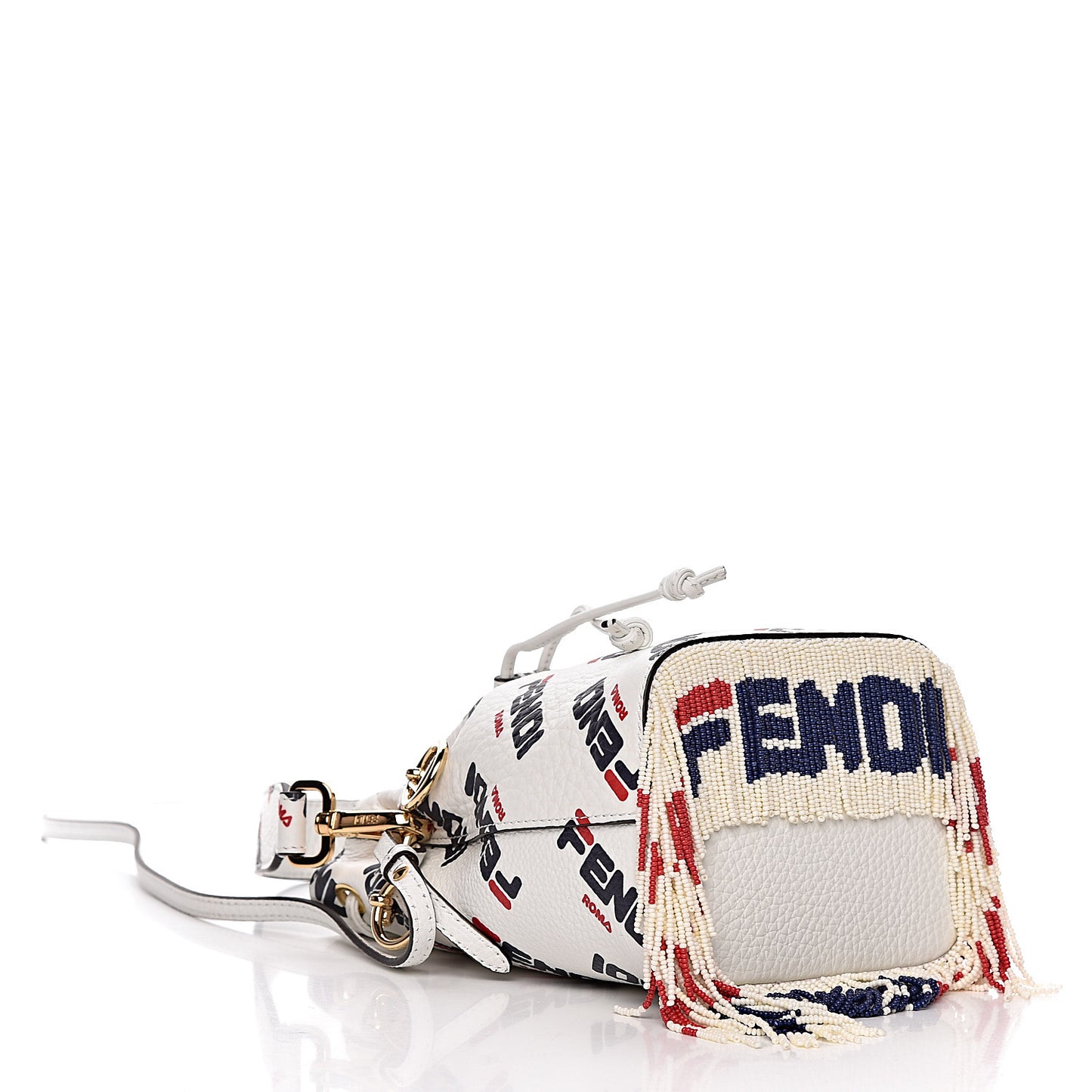 X FILA Calfskin F is Fendi Mania Fringe Mini Mon Tresor Bucket Bag White