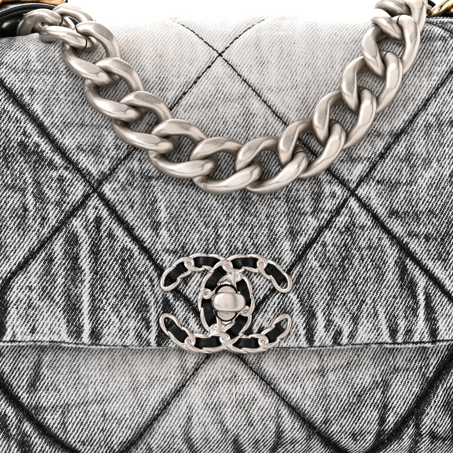 Washed Denim Quilted Medium Chanel 19 Flap Black White